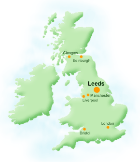 UK map showing the location of Leeds