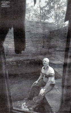 Bath Time: Mervyn Clayton, a member of Friends of Gledhow Valley Woods, sits near the plunge pool which is fed by a natural spring within the bath house