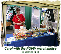 Carol with the FGVW merchandise